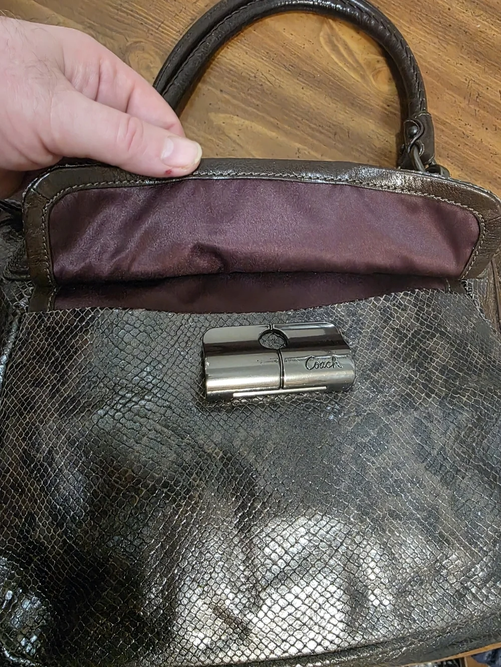 Coach Kristin ,black Python With Gunmetsl Hardware